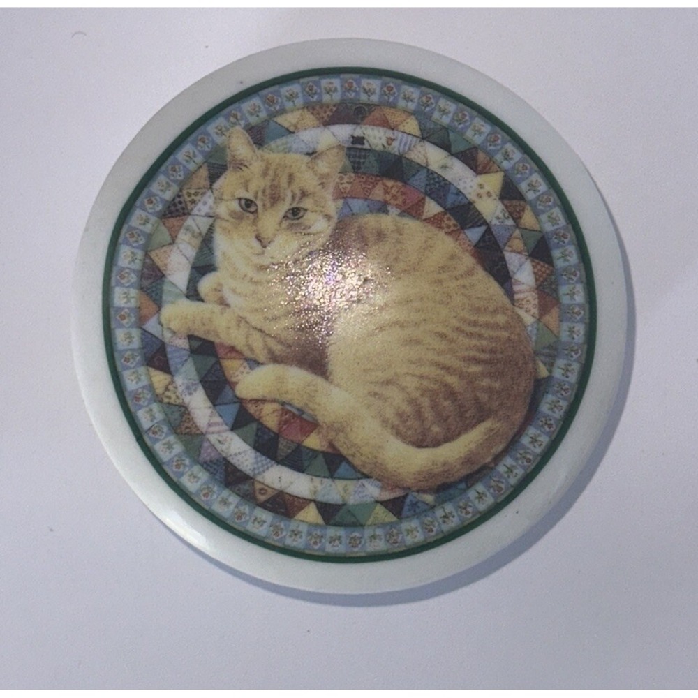 Vintage Lesley Anne Ivory Cat‎ Trinket Box RARE Quilt Orange Cat